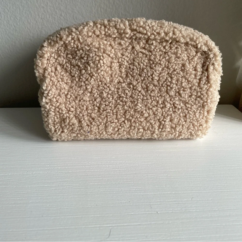 Anthropologie Sherpa Tan Cosmetic Loaf Bag